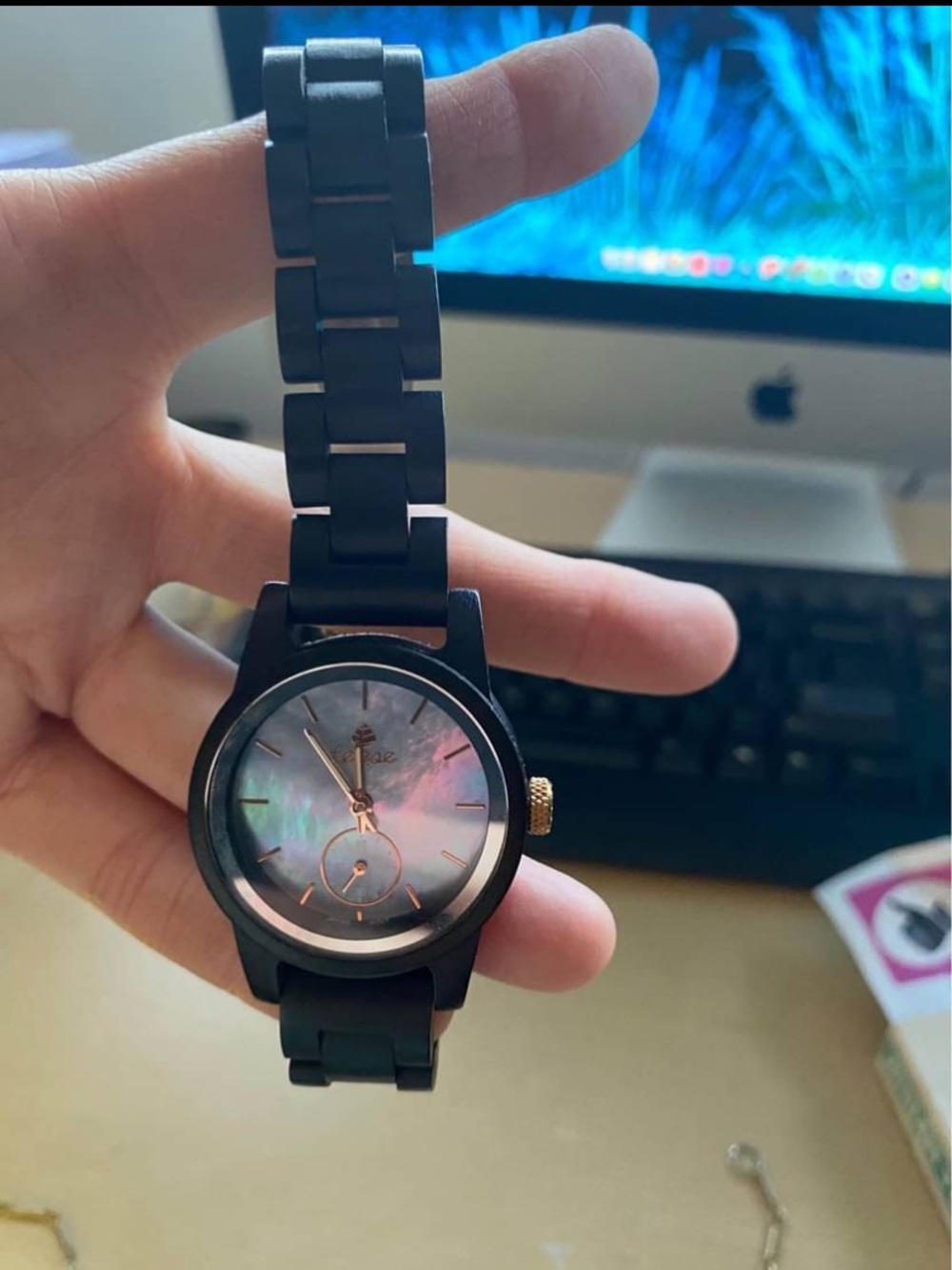 Wood-Link Black Watch with Mother-of-Pearl Dial - Unbranded